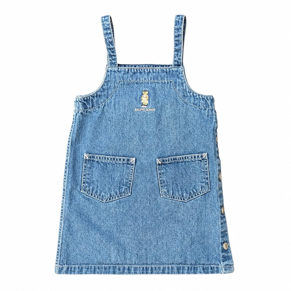 Vintage Ralph Lauren Polo Bear Denim Bib Jumper Dress Girls 4T Y2K 90s Overalls